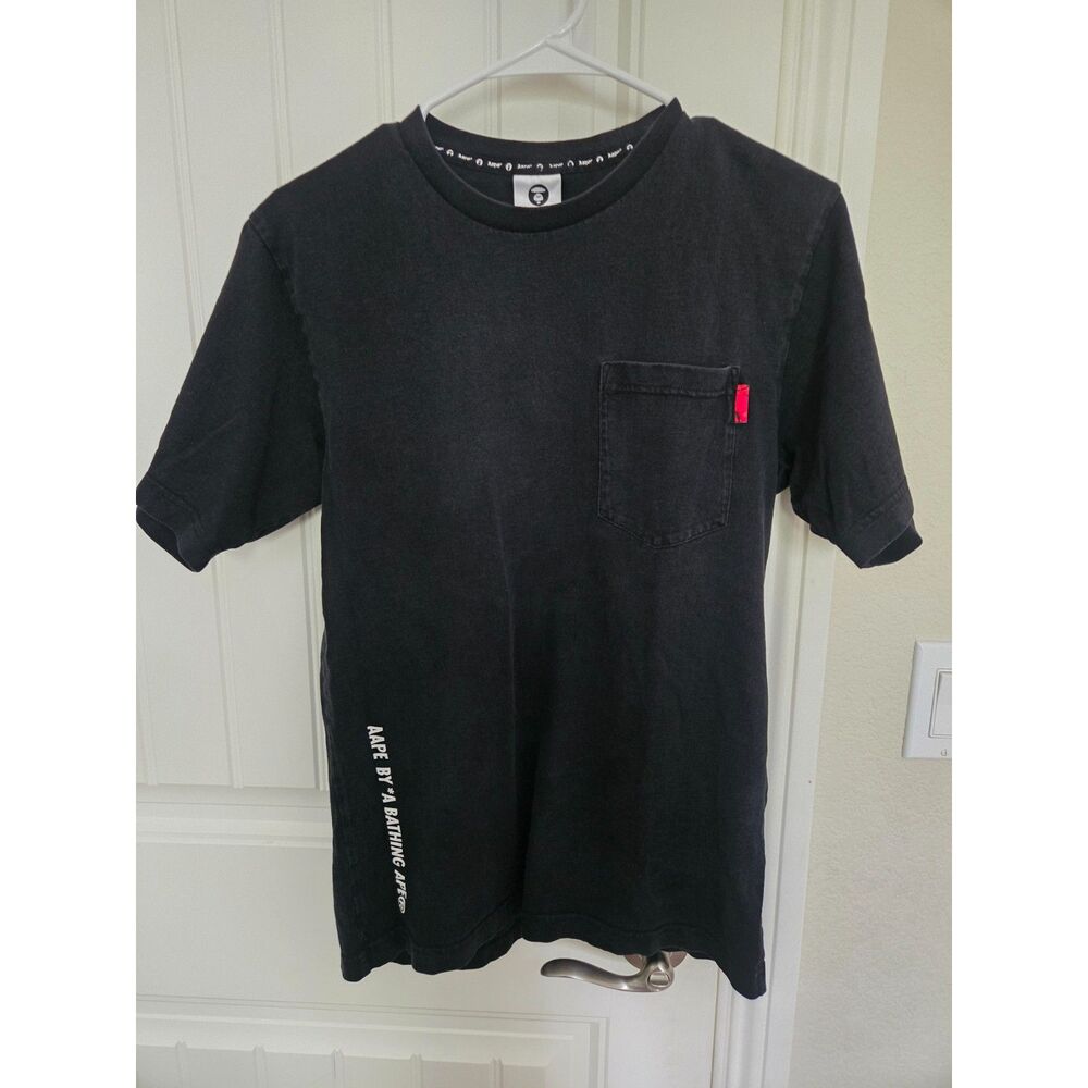 AAPE By A Bathing Ape Men’s Medium Black Pocket T-Shirt Logo Graphic Tee